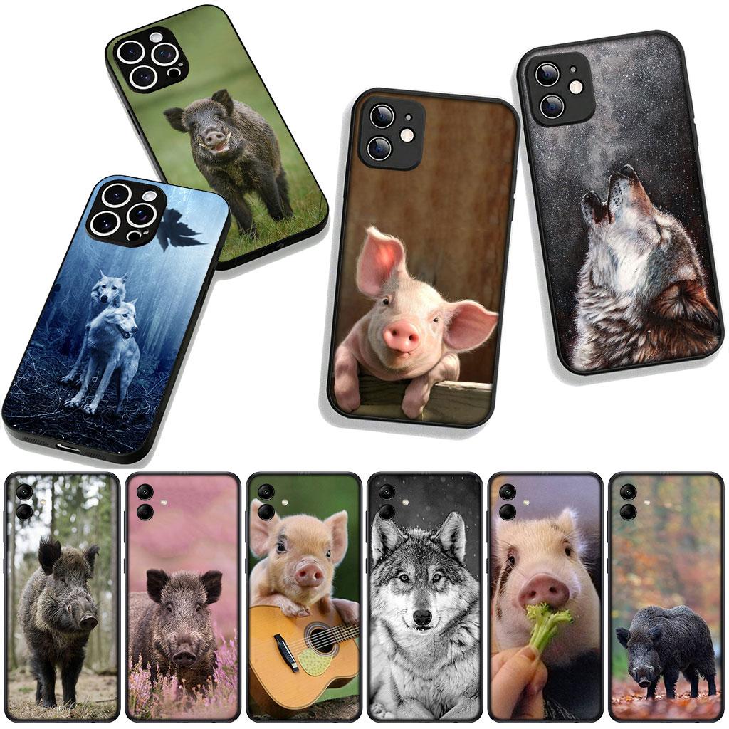 Schwein Wildschwein Wolf Handyhülle Case für Samsung Galaxy S25 S24 S22 S23 FE Ultra Plus A56 A05 A06 A15 A16 A55 S7 Edge Hülle