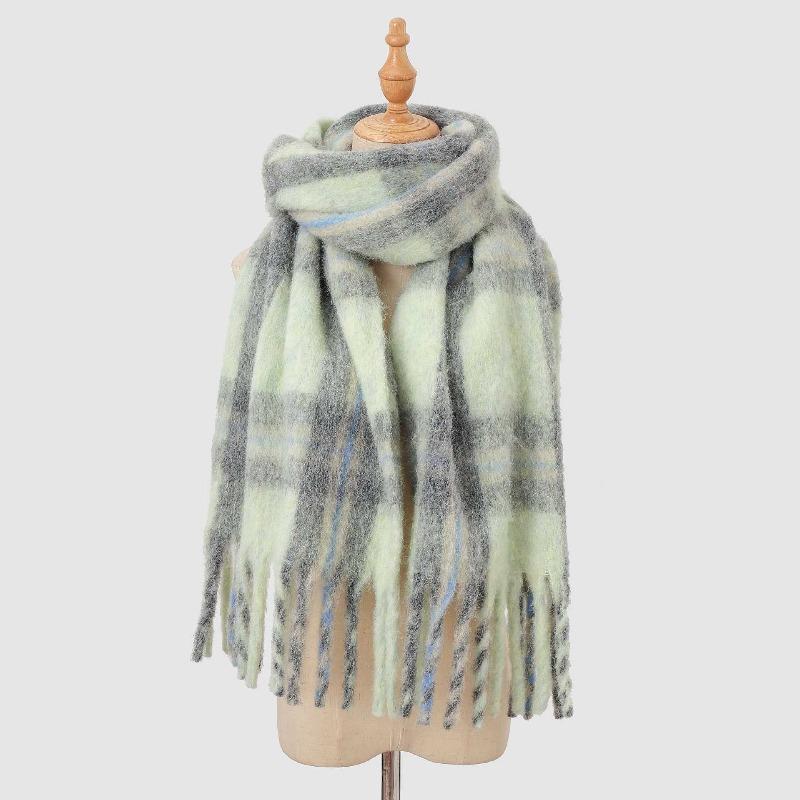 Autumn and Winter Wool Plaid Scarf Women's High-end Imitation Cashmere Versatile Simple Warm Thickened Fringed Scarf