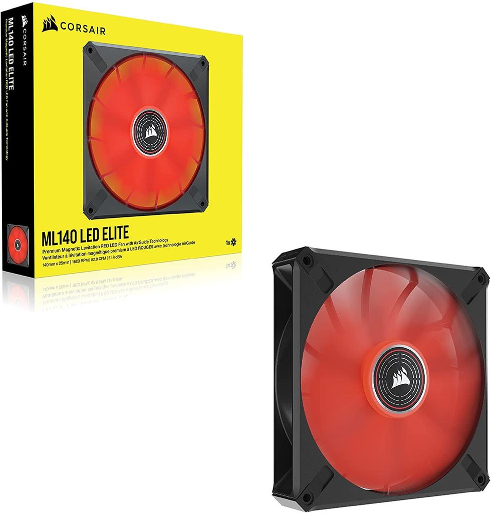 CORSAIR ML140 LED ELITE, 140mm Magnetic Levitation Red LED Fan with AirGuide, Single Pack (CO-9050123-WW)