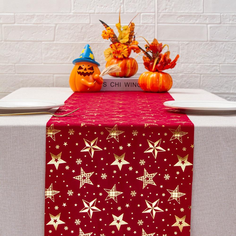 Polyester Christmas Tablecloth Snowflake Printed Table Cover Holiday Style Table Runner  Home Decor