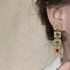 Vintage Silver Needle Diamond Inlaid Geometric Stud Earrings: Retro, Luxe, High-End Jewelry for Women.