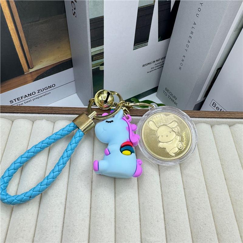 999 Pure Gold Puppy Tag & Unicorn Bear Pendant Keychain Charm With Gold