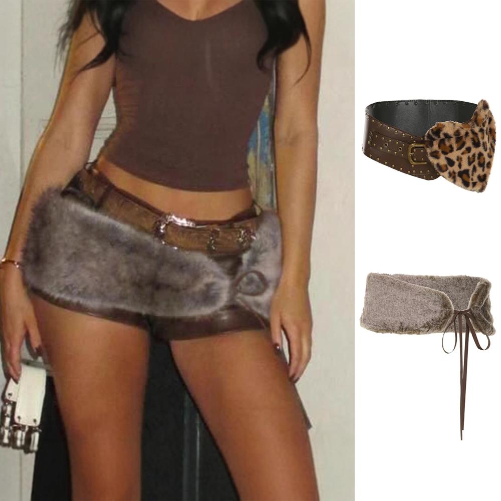 Faux Fur Bandage Belt Retro Plush Belt High Quality Waistband  for Women Trendy Accessories