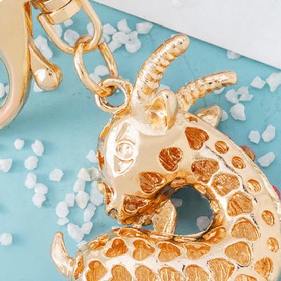 Keychain Alloy Electroplated Three-Dimensional Goat Key Chain with Colorful Rhinestones Lobster Clasp Key Ring Bag Accessories