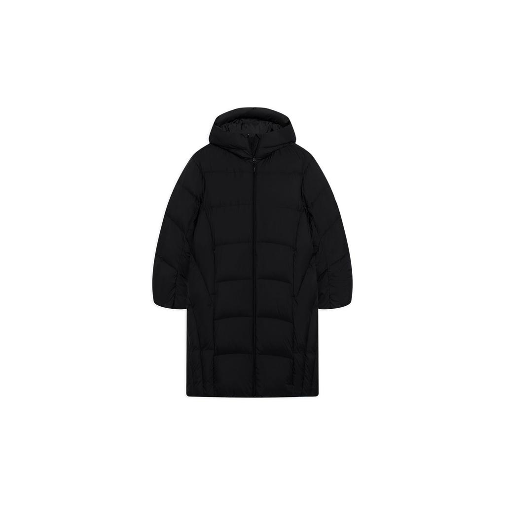 Li Ning Solid Color Zipper Hooded Warm Long Sleeve Down Jacket Women Outerwear Black AYMS404-2