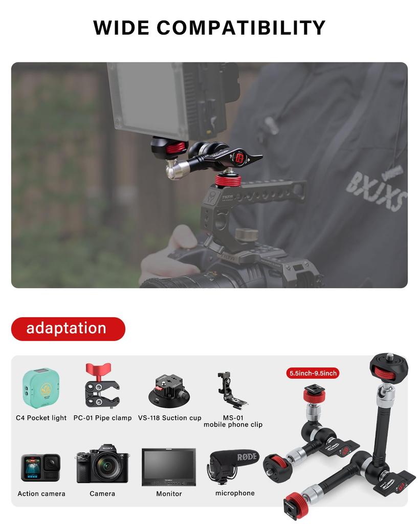 IFOOTAGE Adjustable Friction Magic Arm for DSLR Camera LED and Microphone 5.5-inch (14cm) Rig, LCD/DV Monitor, Light, Flashlight, - LT2-3.5
