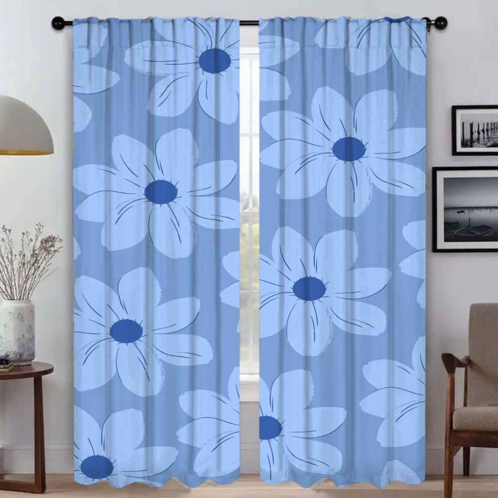 Cute Flowers Blackout Curtains 2 Pieces Window Curtain for Room 2 Panel Partition Shades Tulle for Bedroom Halloween Decoration