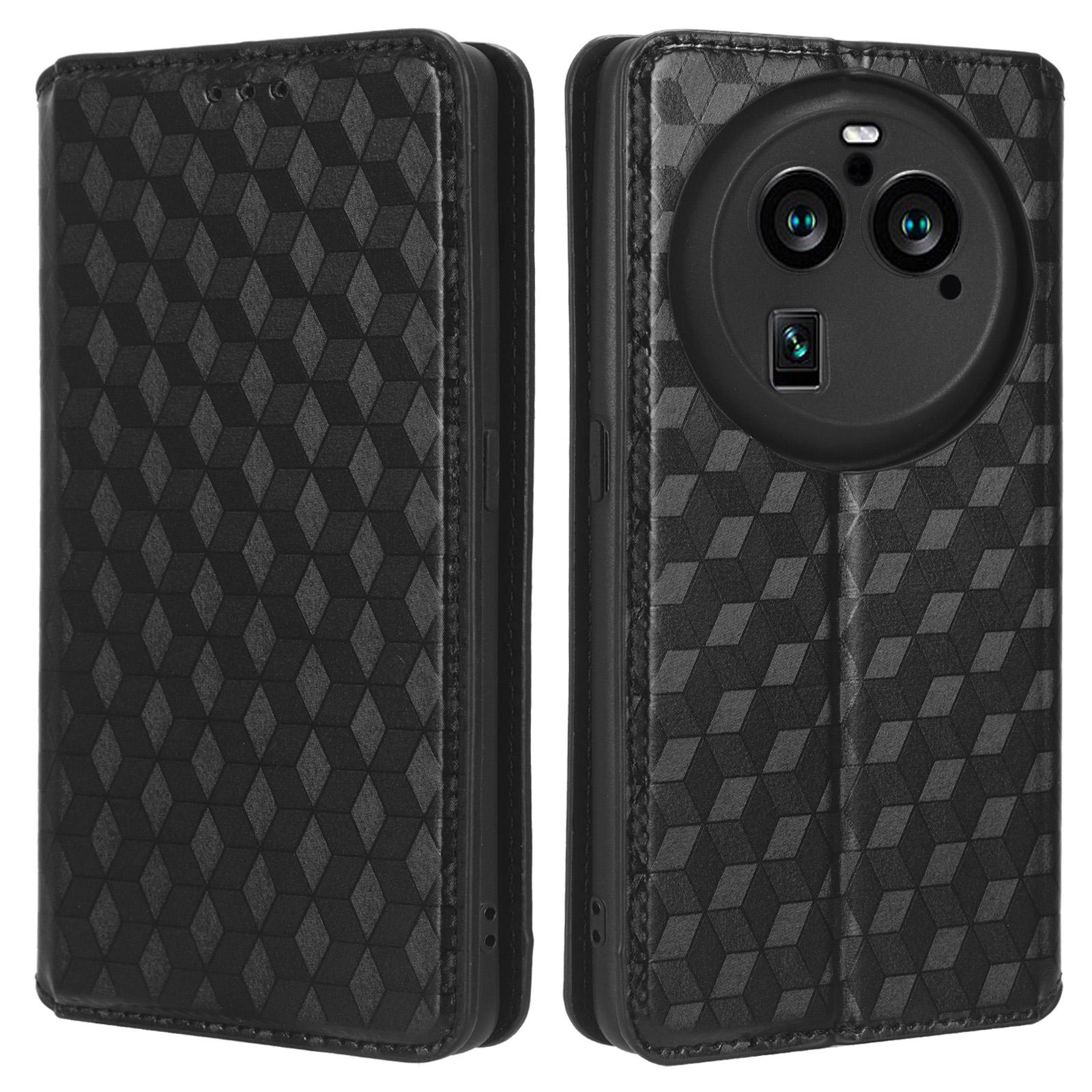 

Для Oppo Find X6 Pro Чехол для телефона из ПУ кожи с ромбовидным узором, подставка, чехол-кошелек для телефона Black