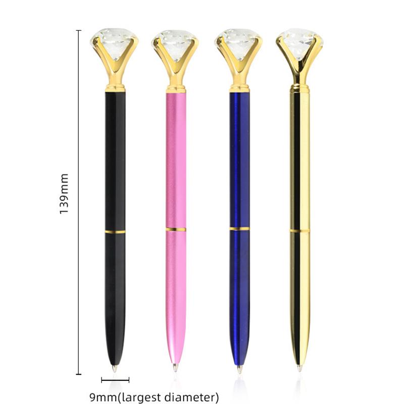 1pcs Popular Big Diamond Pen Metal Glass Fashion Water Diamond Pen Rotating Stationery Ball Pen Office Signature Pen