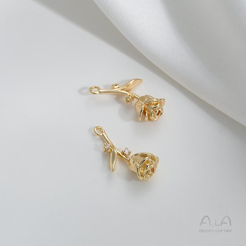 14K Gold Filled Color-Preserving Rose Flower Bow Pendant for DIY Jewelry Making