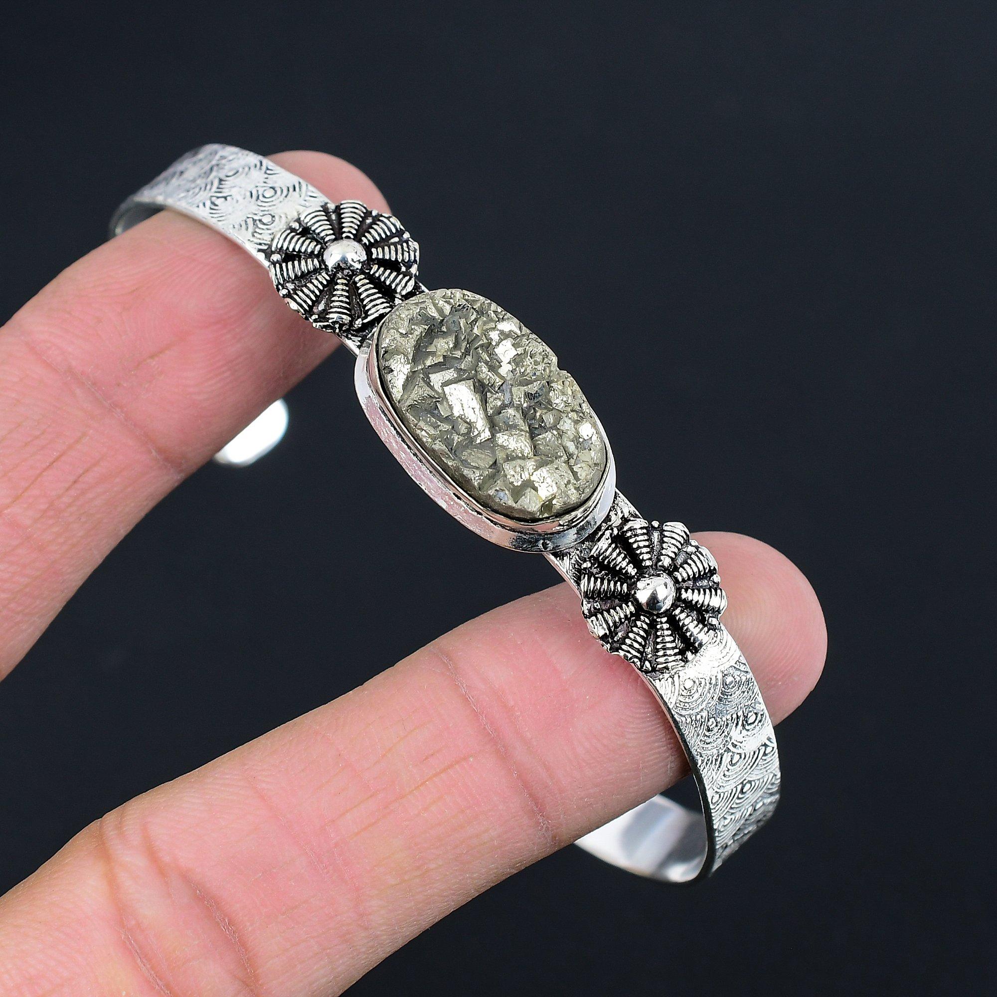 

Sisters Day Sale Pyrite Druzy Stone Birthday New Bangle Bracelet Sterling Silver Adjustable