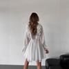2025 Elegant Chiffon V-neck Ruffle Edge Design Dress Lace-up Long-sleeved A-shaped Skirt