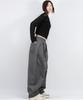 Deumakeu Grunge Washing Side One Tuck Curved Wide Pants Charcoal