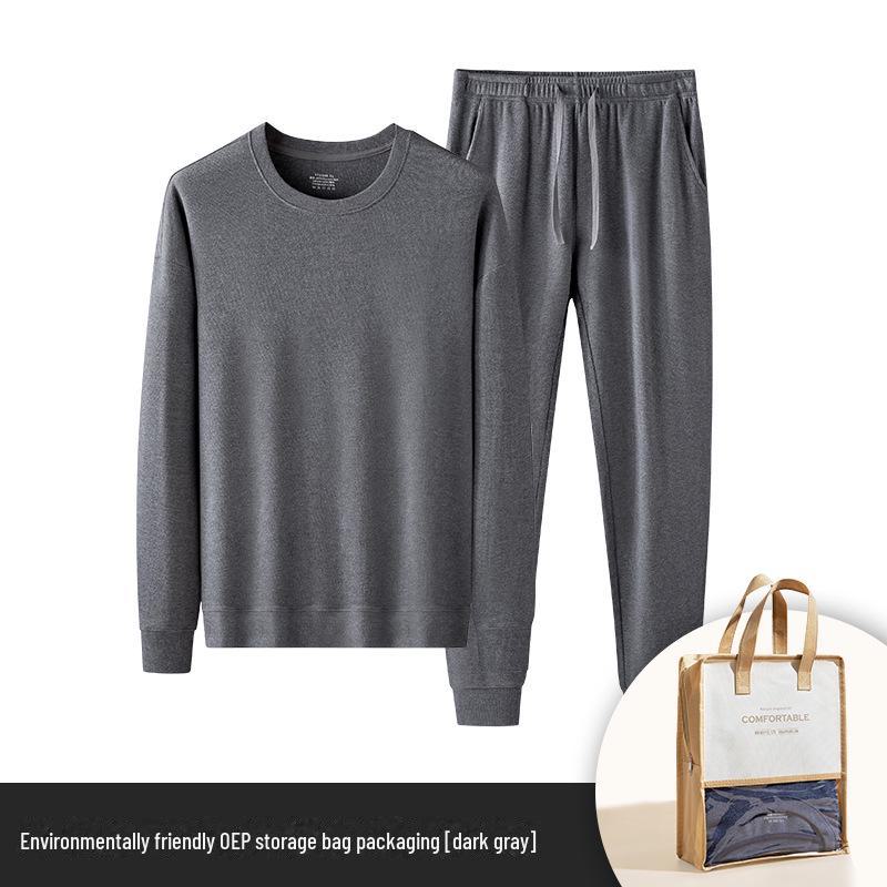 

Комплект мужского термобелья: Однотонный, круглый вырез, повседневный верх и низ на завязках для осени/зимы. L