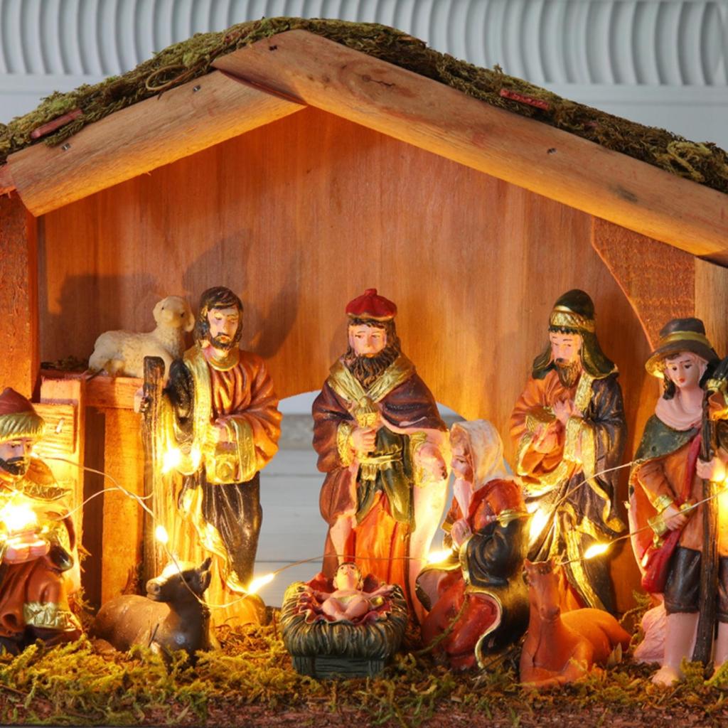 Holiday Decoration Compact Christmas Nativity Stable Religious for Shelf Decor