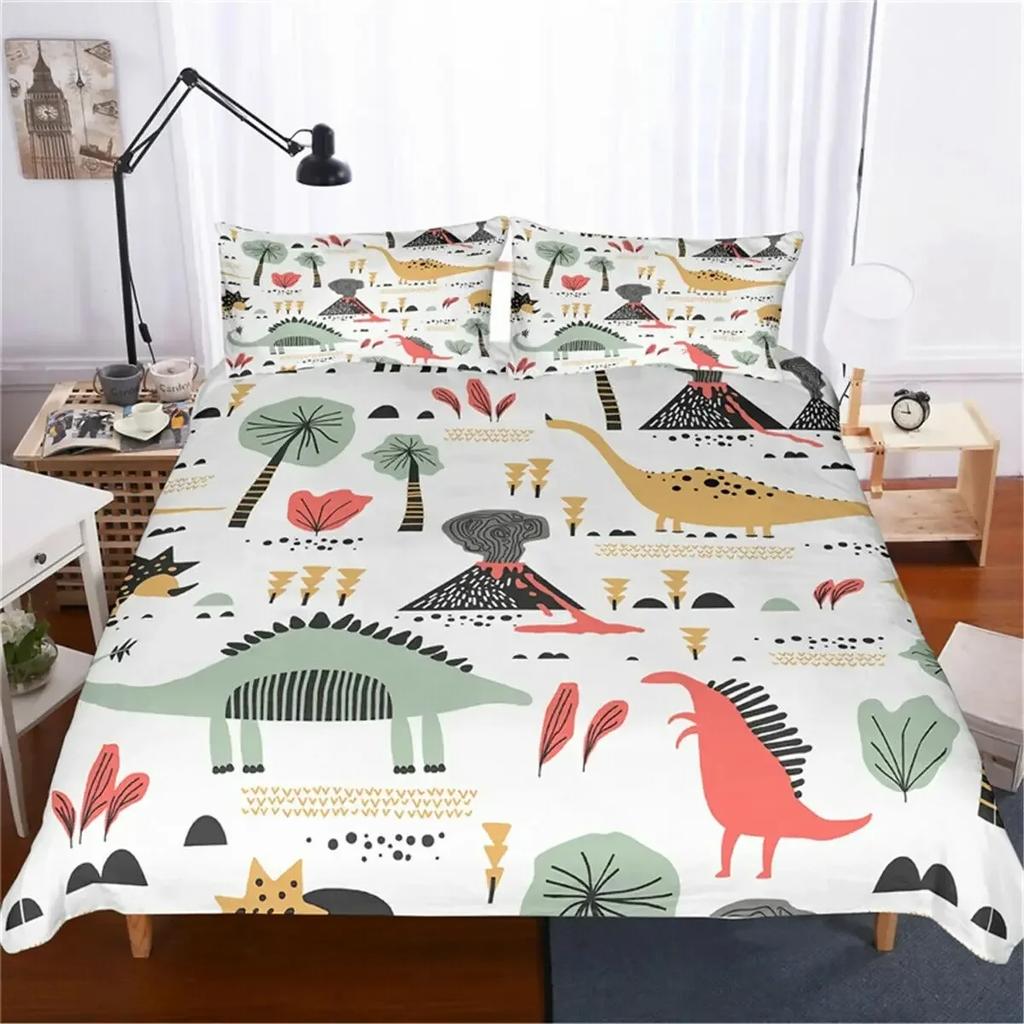 Dinosaur Cute Ancient Animal Comfortable Duvet Quilt Cover Pillowcase Bedding Set Children Bedroom Decoration Home Textile