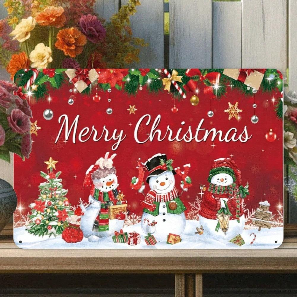 Vintage Christmas Snowman Metal Tin Sign Wall Art Decor For Home Bar Garden