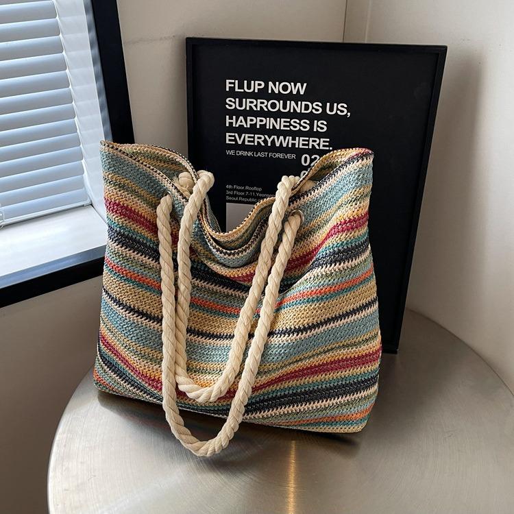 Shoulder Bag Women's High Sense Niche Ethnic Style Summer Straw Bag Student Versatile Large Capacity Portable Tote Bag