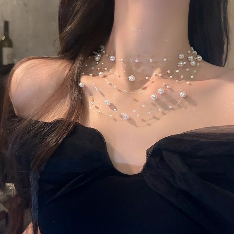 Mehrschichtige Perlen-Gypsy-Halskette super feenhaft 2026 neue Schlüsselbein-Kette Damen-Halsketten-Dekoration