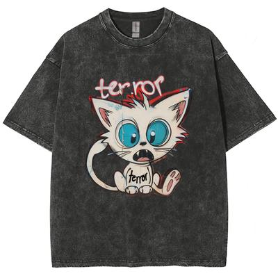 Gewassen T-shirt Heren Schattige Kat Grafisch Kanye Katoenen T-shirt Unisex Kleding Comfortabele Kleding Los Oversized