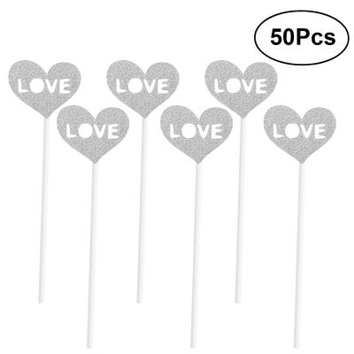50pcs Kraft Paper Heart Cupcake Cake Topper Picks Wedding Decoration Party