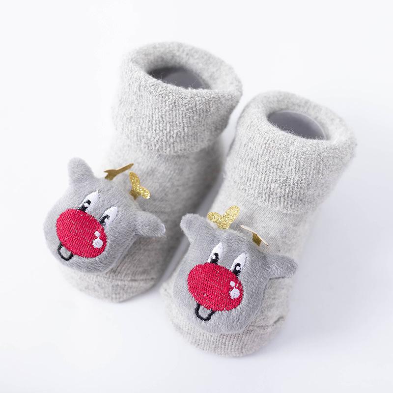 Warm Cartoon Terry Baby Floor Socks - Autumn/Winter Christmas Red