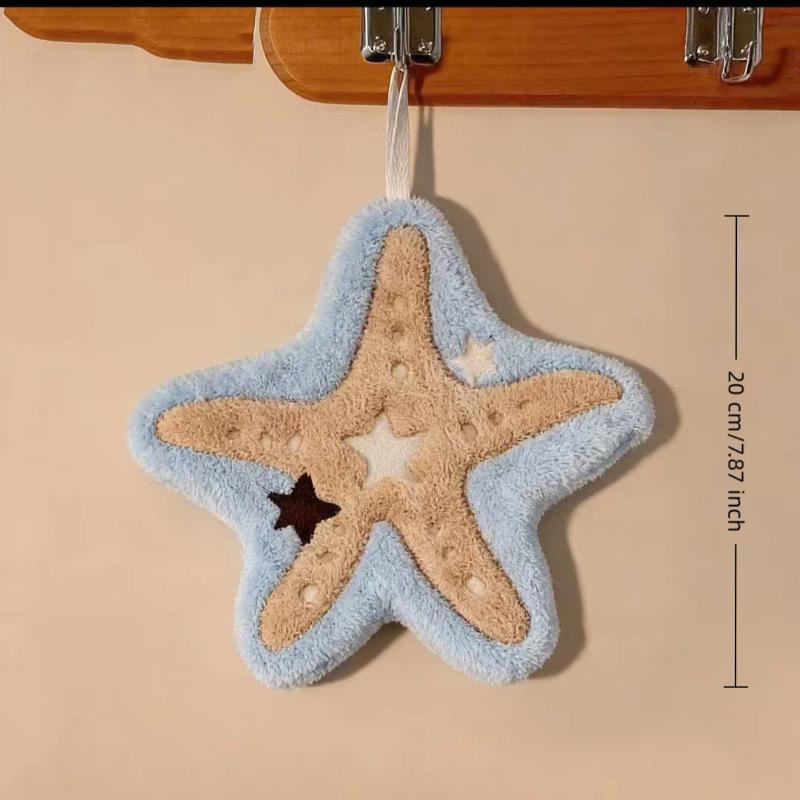 1 Pièce Forme Étoile de Mer Mignonne Super Absorbante Douce Serviette à Main Pour Salle de Bain Cuisine Lavage des Mains Chiffon Pratique à Suspendre