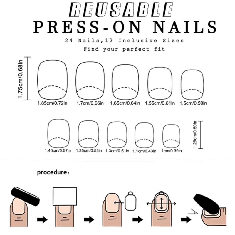 Square Press On Nail Flower Fake Nail Glues On Nail Artificial Acrylic Nail 12 Size 48pcs Stick On Nail for Women Girls