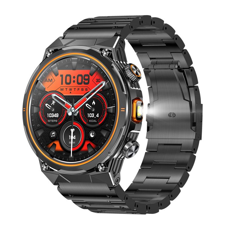Men AK81 Smart Watch Flashlight Outdoors Multi-Sports Fitness Tracker Bluetooth Calling Health Monitoring Smartwatch