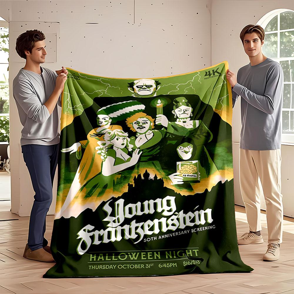 Stylized Characters with Spooky Expressions In a Green and Orange Palette. for All Seasons Blanket Lunch Break Throw Gift