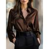 Damen S Langarm V-Ausschnitt Knopfleiste Einfarbig Elegante Bluse