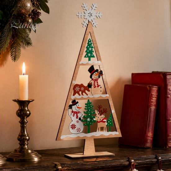 Holiday Party Table Centerpiece Wooden Tabletop Christmas Tree Decor, Hollow Xmas Ornament, Farmhouse Gift for Kids Desktop Home Decoration,