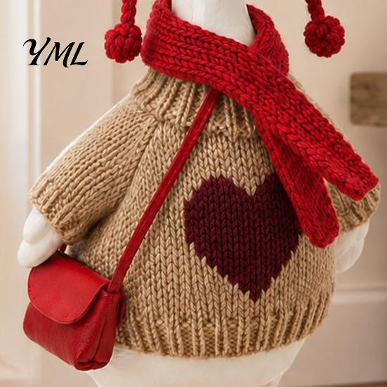 Polyester Goose Outfit 7 Inch Desk Outfits, 4 Pcs Knitted Sweater Hat Scarf Tabletop Clothes Crossbody Bag Winter Holiday Accessory for Office, Shelf,