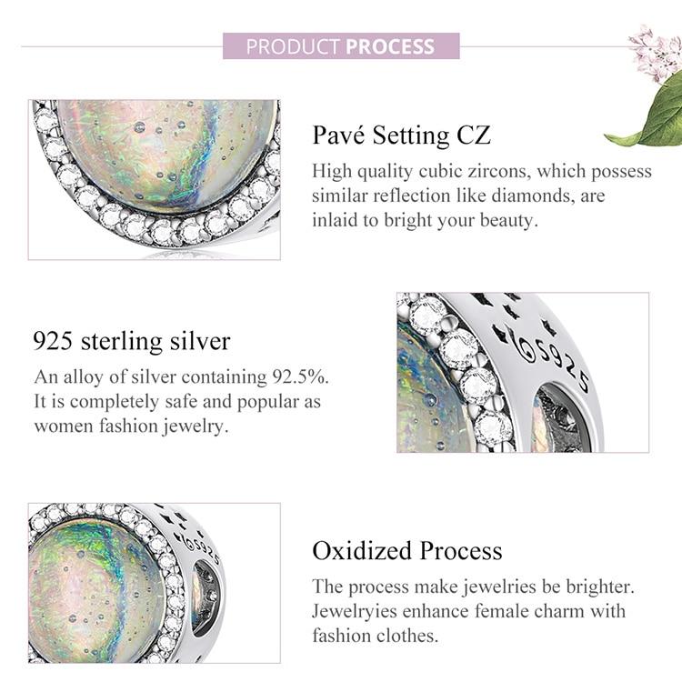 BAMOER Vintage 925 Sterling Silver Round Gorgeous Charm Pendant Fit DIY Making Bracelet Women Statement Jewelry Party Gift