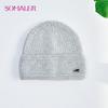 SOMALER Women's Autumn Winter Angora Knit Beanie Hat with Folded Cuff & Metal Badge Fashion Warm Cap 54-58cm
