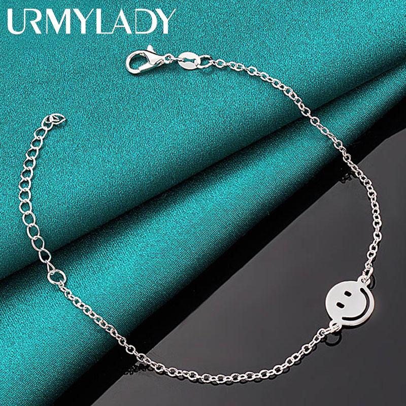 925 Sterling Silver Round Smiling Face 20cm Bracelet for Women Wedding Engagement Fashion Charm Jewelry