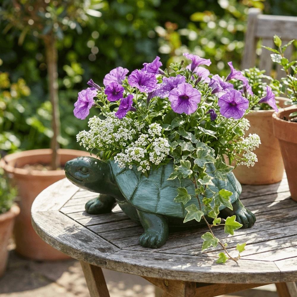 Decorative Turtle Planter Statue Rustic Style Animal Sculpture Succulent Pot  Outdoor Decoration