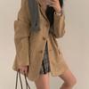 Vintage Korean Style Autumn Blazer Women Loose Fit Long Sleeve Coat with Double Pockets Elegant Office Wear