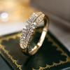 Cubic Zirconia Dazzling Threerow Finger Rings For Women Elegant Gold Color Promise Ring Wedding Band Jewelry Gift