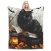 Halloween Black Cats Blankets Witchy Kitty Fleece Awesome Warm Throw Blankets for Bedspread Spring/Autumn