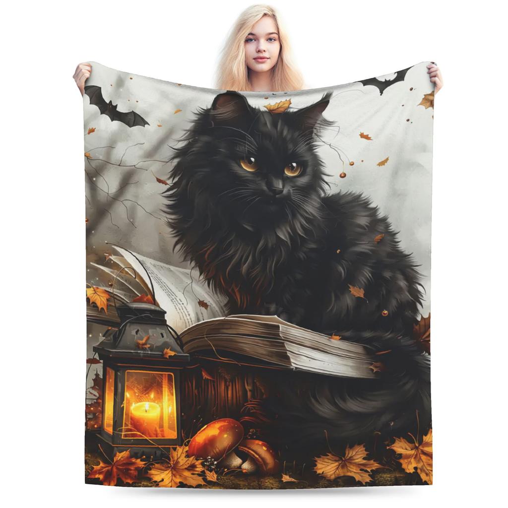 Halloween Black Cats Blankets Witchy Kitty Fleece Awesome Warm Throw Blankets for Bedspread Spring/Autumn