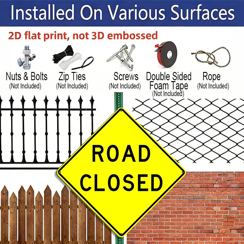 2D Flat 1pc, Road Closed Crossing Sign Zone Xing Funny Metal Sign Novelty Road Sign Wall Decoration Metal Plaque, for Outdoor Indoor, Fence Home