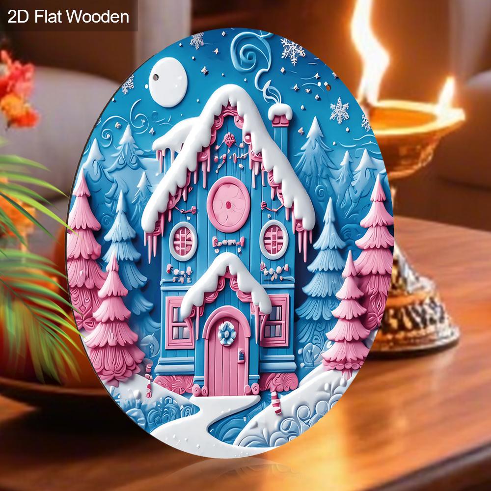 Pink Christmas Wooden Sign with Snow House Pattern - Navidad Sign for Front Door, Yard, Balcony Decor - Ideal Christmas Gifts