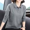 Camiseta de mujer con cuello polo, manga larga, cuello a cuadros, corte holgado, blusa casual para ir al trabajo