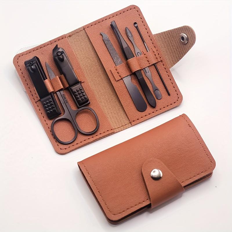 

Набор для маникюра и педикюра из 7 предметов из нержавеющей стали – Портативный складной набор кусачек для ногтей с необходимыми инструментами для ухода – Набор маникюрных принадлежностей коричневый