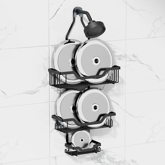 Bathroom Storage Rack Shower Head Hanging Shelf Hollow Out Quick Drainage Anti-rust Waterproof Anti-shake Punch-free Great Load Bearing Shower Caddy