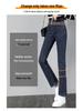 Women's Slim Fit Dark Blue High-Waisted Straight Leg Jeans - Elastic, Versatile Cigarette Pants for Spring 2024.