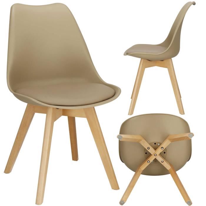 Chaise de cuisine SPRINGOS - Pieds en bois - Assise en PP - Couleur beige