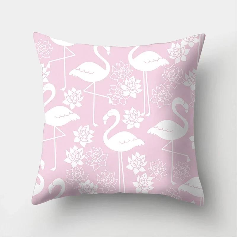 Pink Flamingo Flower Print Decorative Cushions Pillowcase Polyester Cushion Cover Throw Sofa Decoration Pillowcover