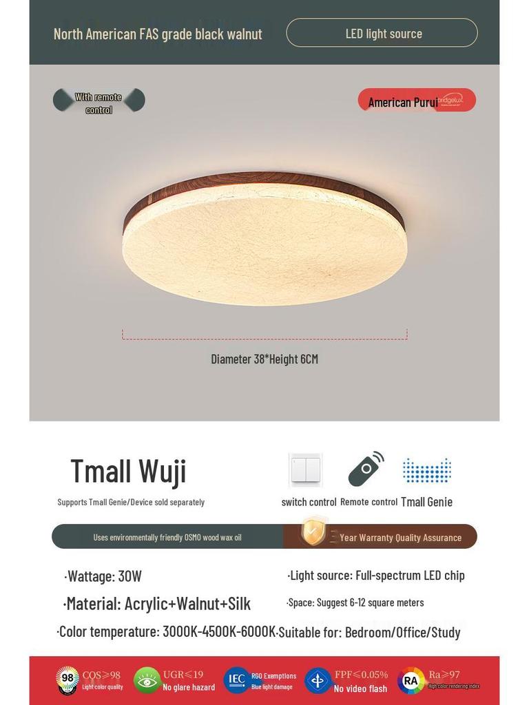 Retro Walnut Zen Ceiling Light with Song Dynasty Silk Aesthetics